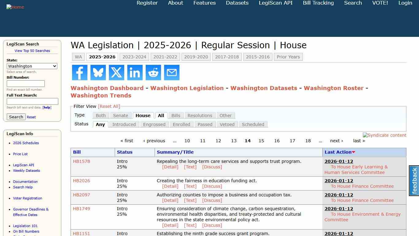 WA Legislation 2025-2026 Regular Session House LegiScan