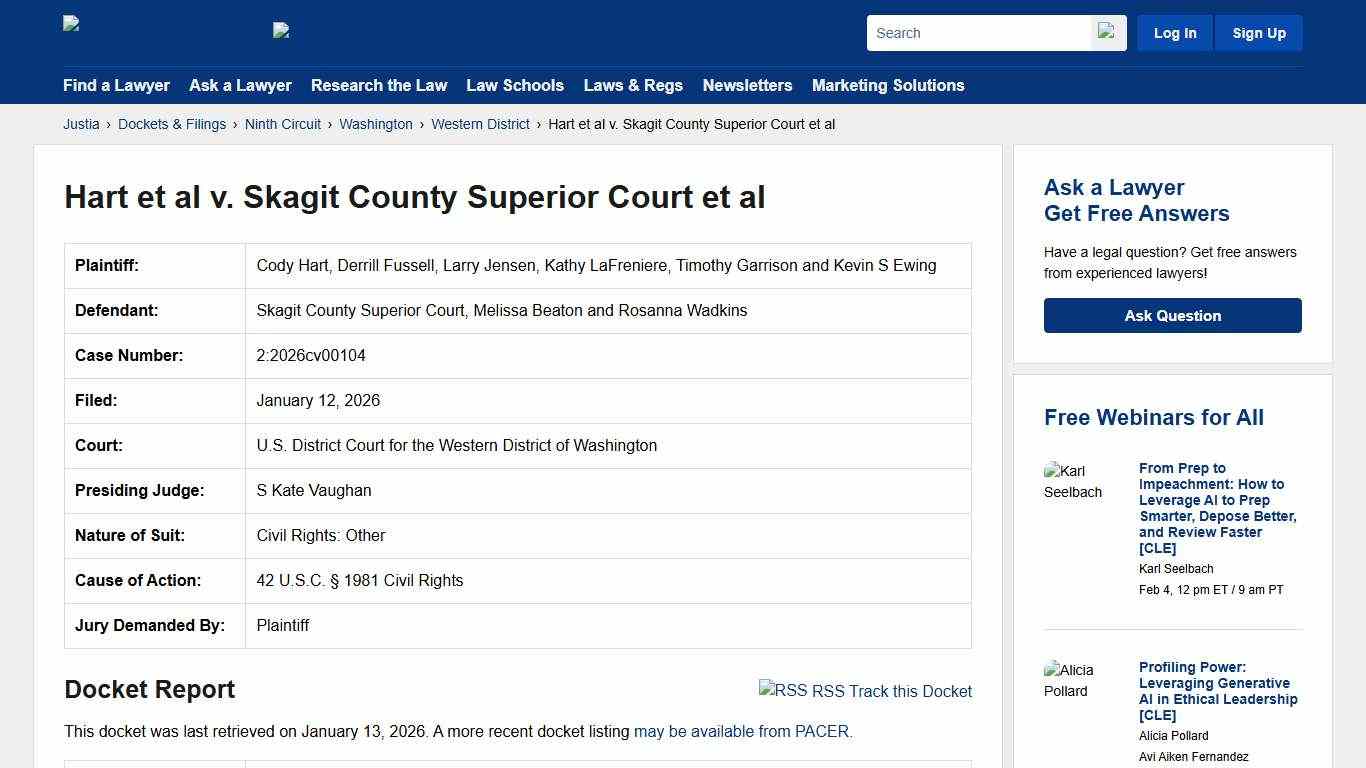 Hart et al v. Skagit County Superior Court et al 2:2026cv00104 U.S. District Court for the Western District of Washington Justia